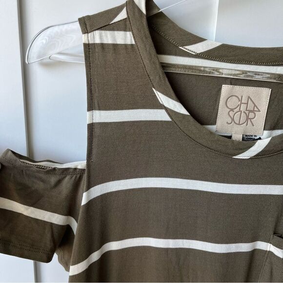 Chaser NWT Revolve Striped Cold Shoulder mini dress medium - Picture 7 of 8